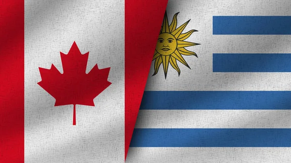 Uruguay Canada Realistic Two Flags Together Illustration — Stock Photo, Image