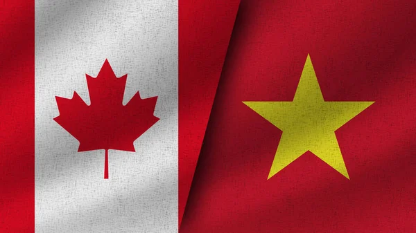 Єтнам Канада Реалістичні Два Прапори Разом Ілюстрації — стокове фото