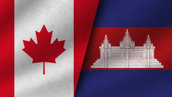 Cambodia Canada Realistic Two Flags Together Illustration — 스톡 사진