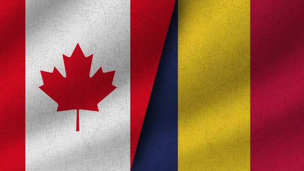 Chade Canadá Realistas Duas Bandeiras Juntos Ilustração — Fotografia de Stock