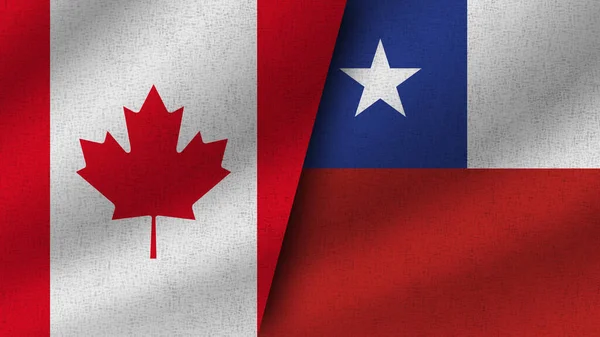 Chile Canadá Realistas Dos Banderas Juntos Ilustración —  Fotos de Stock