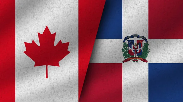 Домініканська Республіка Канада Реалістичні Два Прапори Разом Ілюстрація — стокове фото