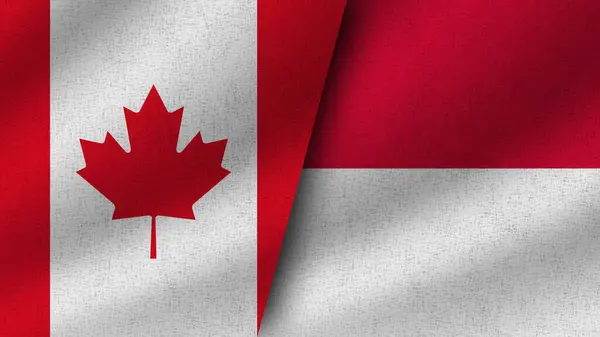 Monaco Und Kanada Realistische Zwei Flaggen Zusammen Illustration — Stockfoto