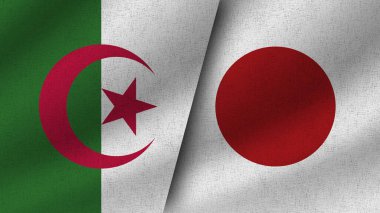 Japonya ve Cezayir Gerçekçi İki Bayrak Birlikte, 3D Resim