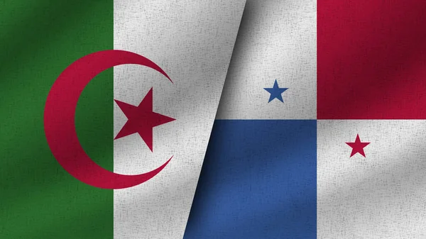 Panama Algeria Realistic Two Flags Together Illustration — Stock Photo, Image