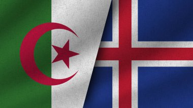 İzlanda ve Cezayir Gerçekçi İki Bayrak Birlikte, 3D Resim