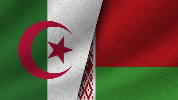 Belarus Algeria Realistic Two Flags Together Illustration — Stock Photo, Image