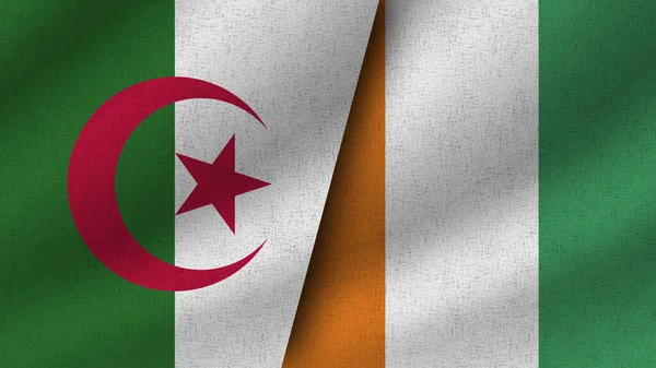 Wybrzeże Kości Słoniowej Algieria Realistyczne Dwie Flagi Razem Ilustracja — Zdjęcie stockowe