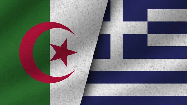 Greece Algeria Realistic Two Flags Together Illustration — Stock Photo, Image
