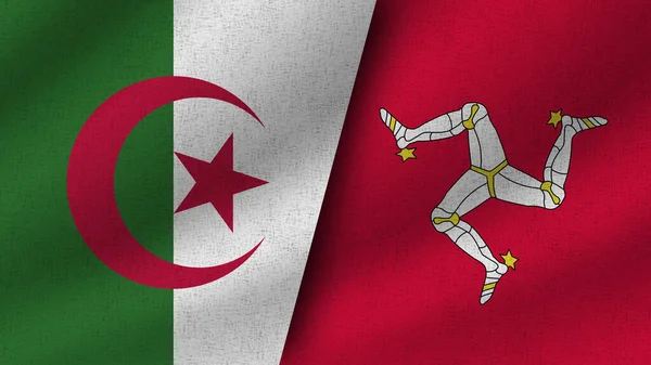 Isle Man Algeria Realistic Two Flags Together Illustration — Stock Photo, Image