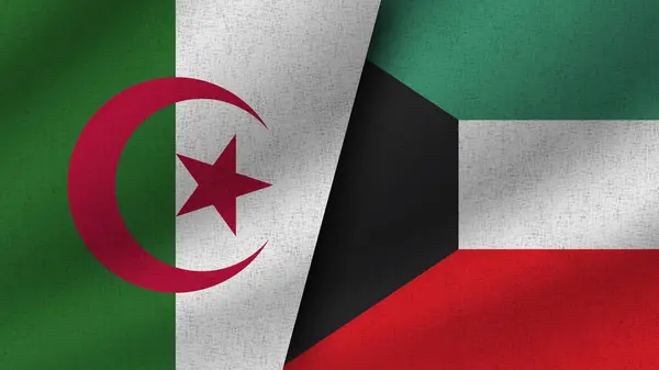 Kuwait Argelia Dos Banderas Realistas Juntas Ilustración —  Fotos de Stock