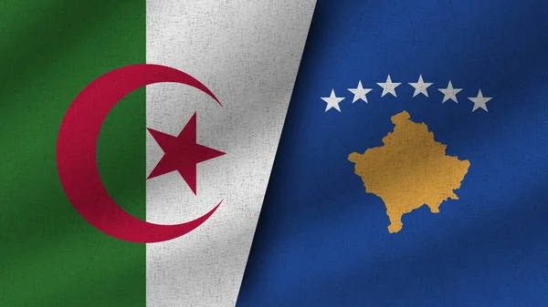 Kosovo Argelia Dos Banderas Realistas Juntas Ilustración —  Fotos de Stock