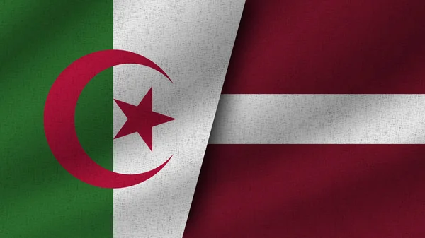 Latvia Algeria Realistic Two Flags Together Illustration — Stock Photo, Image
