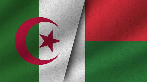 Madagascar Argelia Dos Banderas Realistas Juntas Ilustración —  Fotos de Stock