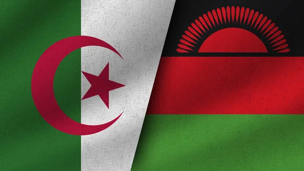 Malawi Algérie Deux Drapeaux Réalistes Ensemble Illustration — Photo