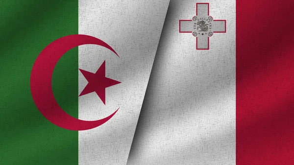 马耳他和阿尔及利亚现实的两条旗在一起 3D说明 — 图库照片
