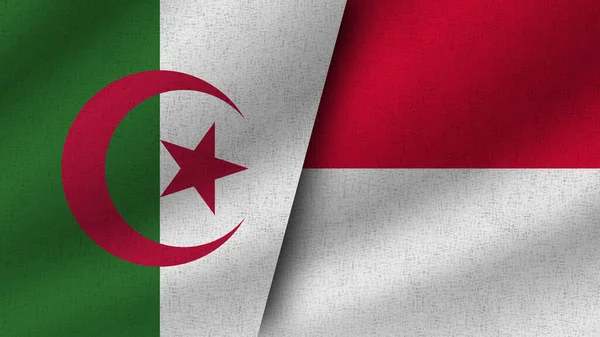 Monaco Algeria Realistic Two Flags Together Illustration — Stock Photo, Image