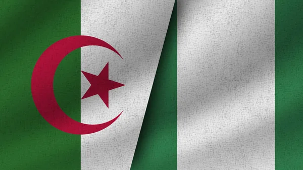 Nigeria Algeria Realistic Two Flags Together Illustration — 图库照片