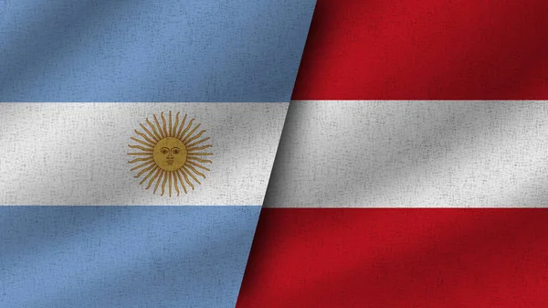 Rakousko Argentina Realistické Dvě Vlajky Dohromady Ilustrace — Stock fotografie