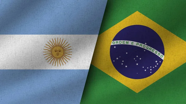 Brazilië Argentinië Realistische Twee Vlaggen Samen Illustratie — Stockfoto