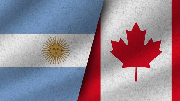 Kanada Argentina Realistické Dvě Vlajky Dohromady Ilustrace — Stock fotografie