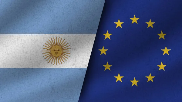 Ευρωπαϊκή Ένωση Και Αργεντινή Ρεαλιστικές Δύο Σημαίες Μαζί Εικονογράφηση — Φωτογραφία Αρχείου