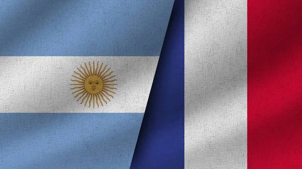 Francia Argentina Realistici Due Bandiere Insieme Illustrazione — Foto Stock