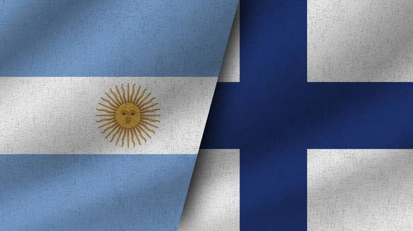Finsko Argentina Realistické Dvě Vlajky Dohromady Ilustrace — Stock fotografie