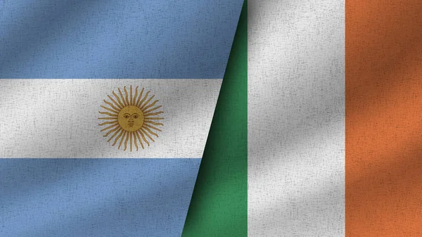 Irland Och Argentina Realistiska Två Flaggor Tillsammans Illustration — Stockfoto