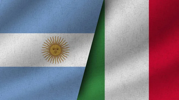 Italien Och Argentina Realistiska Två Flaggor Tillsammans Illustration — Stockfoto