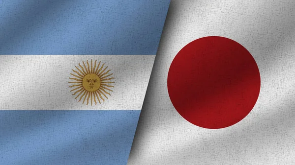 Japan Argentinië Realistische Twee Vlaggen Samen Illustratie — Stockfoto