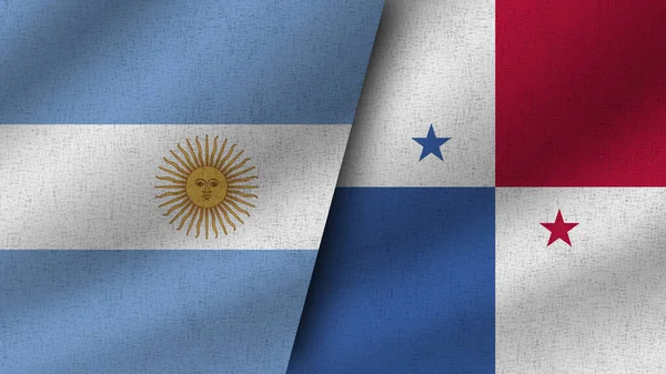 Panama Och Argentina Realistiska Två Flaggor Tillsammans Illustration — Stockfoto