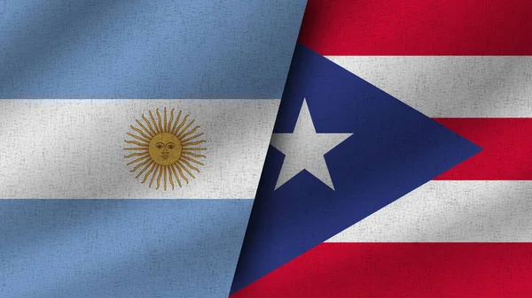 Portoriko Argentina Realistické Dvě Vlajky Dohromady Ilustrace — Stock fotografie