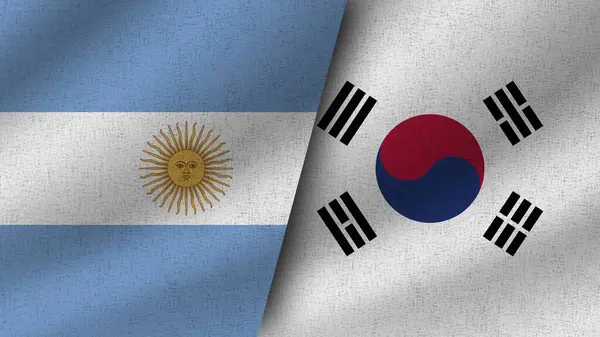 Νότια Κορέα Και Αργεντινή Ρεαλιστικές Δύο Σημαίες Μαζί Εικονογράφηση — Φωτογραφία Αρχείου