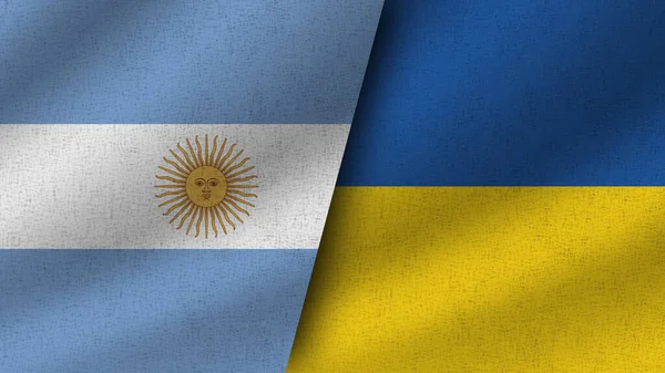 Ukrajina Argentina Realistické Dvě Vlajky Dohromady Ilustrace — Stock fotografie