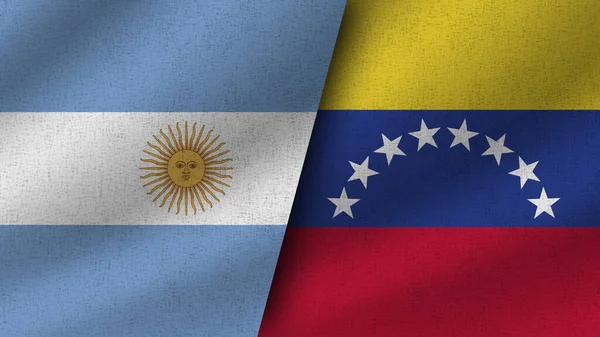 Venezuela Argentina Realistické Dvě Vlajky Dohromady Ilustrace — Stock fotografie