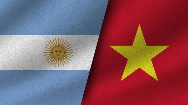 Vietnam Argentina Realistico Due Bandiere Insieme Illustrazione — Foto Stock