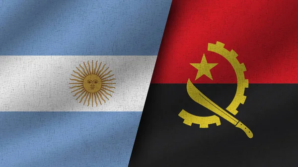 Angola Argentina Realistici Due Bandiere Insieme Illustrazione — Foto Stock