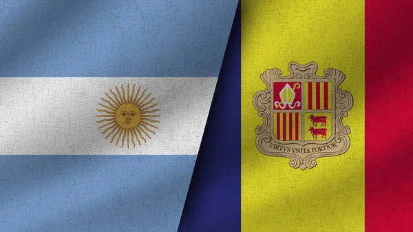 Andorra Argentína Realisztikus Két Zászló Együtt Illusztráció — Stock Fotó