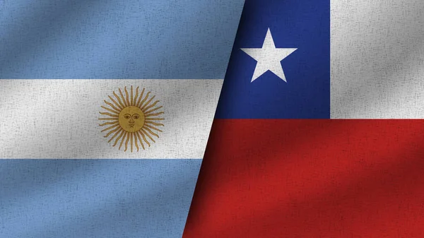 Chile Och Argentina Realistiska Två Flaggor Tillsammans Illustration — Stockfoto