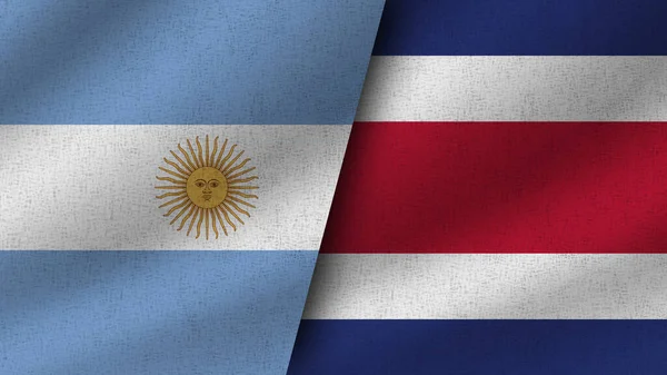 Costa Rica Och Argentina Realistiska Två Flaggor Tillsammans Illustration — Stockfoto