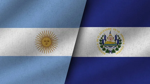 Salvador Och Argentina Realistiska Två Flaggor Tillsammans Illustration — Stockfoto