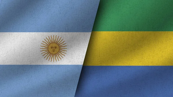 Gabon Och Argentina Realistiska Två Flaggor Tillsammans Illustration — Stockfoto