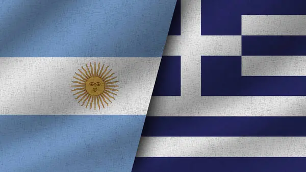 Řecko Argentina Realistické Dvě Vlajky Dohromady Ilustrace — Stock fotografie