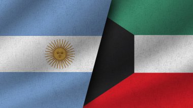 Kuveyt ve Arjantin Gerçekçi İki Bayrak Birlikte, 3D Görüntü