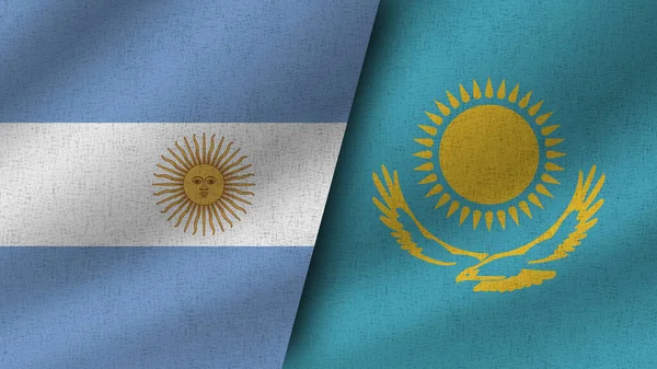 Kazachstán Argentina Realistické Dvě Vlajky Dohromady Ilustrace — Stock fotografie