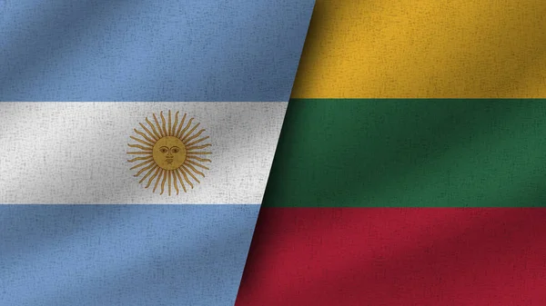 Lituania Argentina Realistico Due Bandiere Insieme Illustrazione — Foto Stock