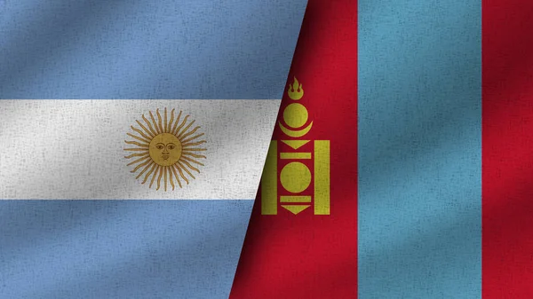 Mongolia Argentina Realistici Due Bandiere Insieme Illustrazione — Foto Stock