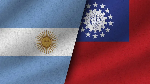 Myanmar Burma Och Argentina Realistiska Två Flaggor Tillsammans Illustration — Stockfoto