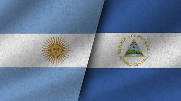 Нікарагуа Аргентина Реалістичні Два Прапори Разом Ілюстрація — стокове фото